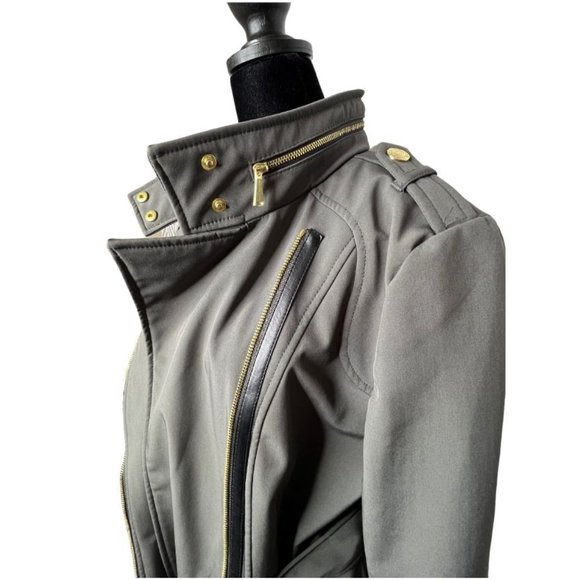Michael Kors Olive Green Belted Zip Up Coat Jacket with Attached Hood (Womens M) - Picture 7 of 15